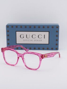 Gucci GG0958O 011 Square Eyeglasses - Shiny Pink with GG Pattern 52mm